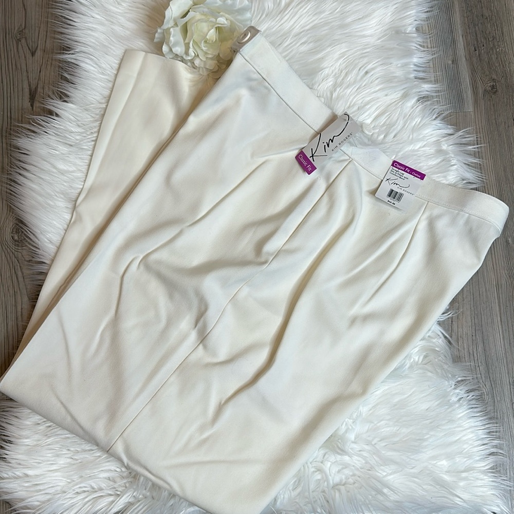 🆕NWT Kim Rogers Classic Fit Career Straight Leg Off White Pants, 16 Short
